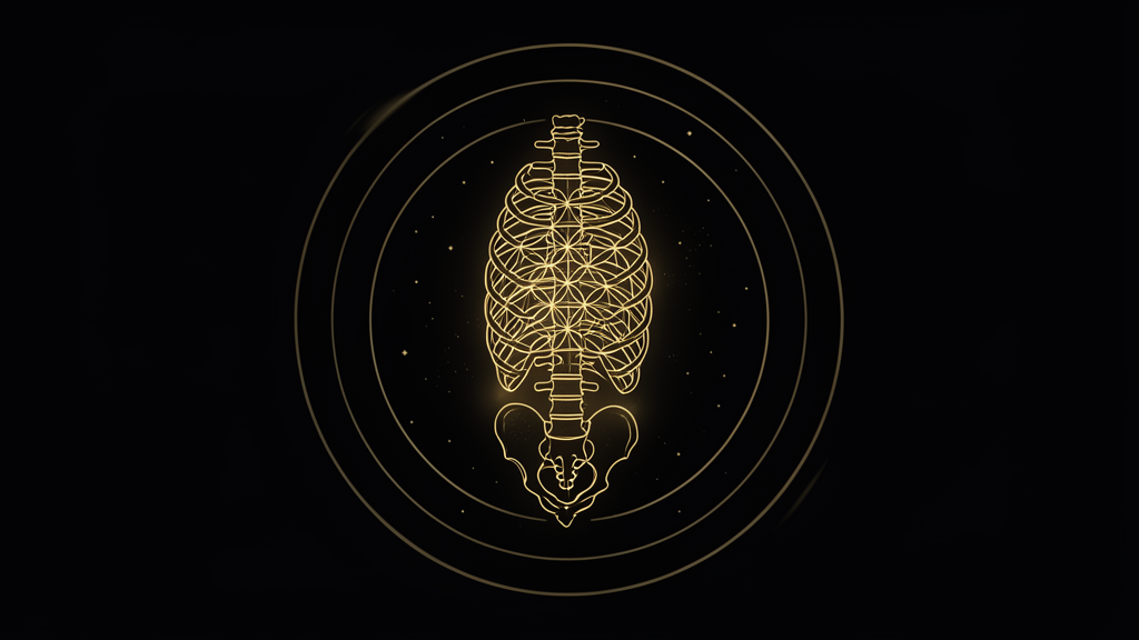 A golden skeletal Flower-of-Life lattice standing inside concentric rotation arcs against deep black, unbroken — a structure being stress-tested